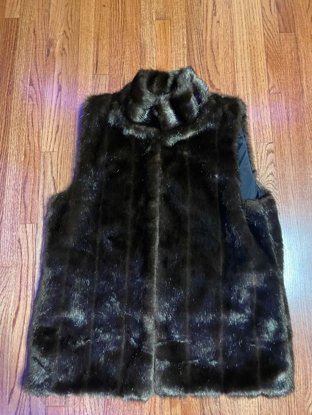 Jones New York Signature Faux Fur Vest Size M Brown Stand Collar Zip